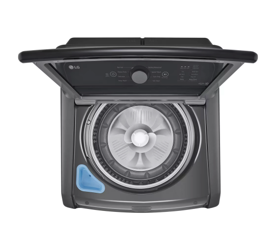 LG 4.1 cu. ft. Top Load Washer with 4-Way Agitator® and TurboDrum™ Technology WT6105CM - Certified Refurbished and LG 7.3 cu. ft. Ultra Large High Efficiency Electric Dryer in Monochrome Grey DLE6100M - Scratch & Dent (Minor)