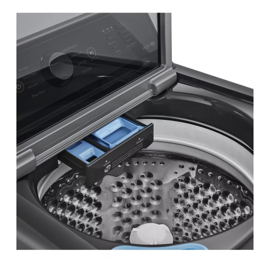 LG 4.1 cu. ft. Top Load Washer with 4-Way Agitator® and TurboDrum™ Technology WT6105CM - Certified Refurbished and LG 7.3 cu. ft. Ultra Large High Efficiency Electric Dryer in Monochrome Grey DLE6100M - Scratch & Dent (Minor)