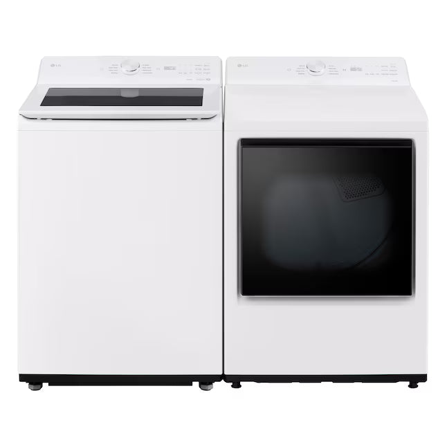 LG 5.5 cu. ft. Mega Capacity Top Load Washer with Impeller in Alpine White WT8400CW - Open Box and LG 7.3 cu. ft. Ultra Large Capacity Rear Control Electric Dryer with AI Sensing and ThinQ® Smart Features DLE8200W - Open Box