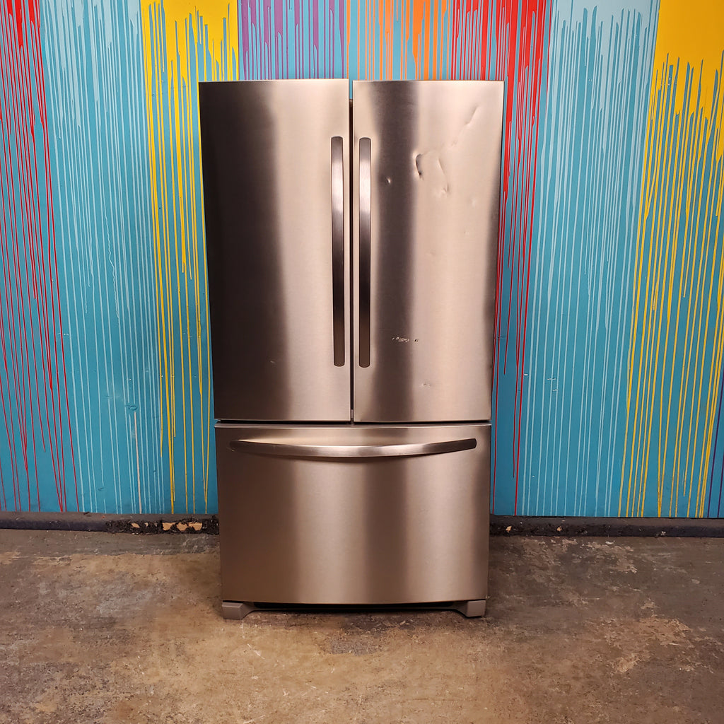 Pictures of 35.63" Wide Counter Depth Stainless Steel ENERGY STAR Frigidaire 22.4 cu. ft. 3 Door French Door Refrigerator with Internal Ice Maker - Scratch & Dent - Major - Neu Appliance Outlet - Discount Appliance Outlet in Austin, Tx