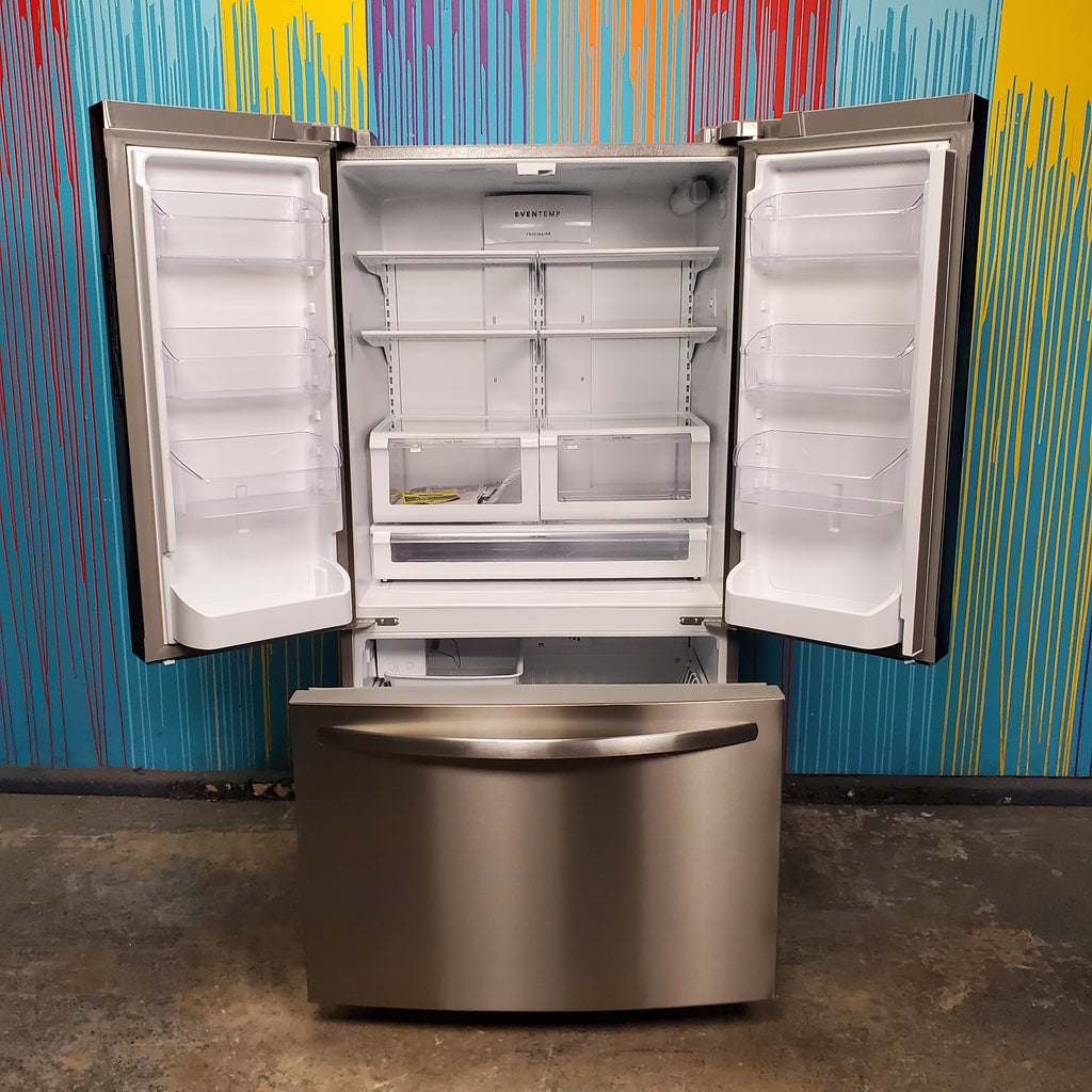 Pictures of 35.63" Wide Counter Depth Stainless Steel ENERGY STAR Frigidaire 22.4 cu. ft. 3 Door French Door Refrigerator with Internal Ice Maker - Scratch & Dent - Major - Neu Appliance Outlet - Discount Appliance Outlet in Austin, Tx