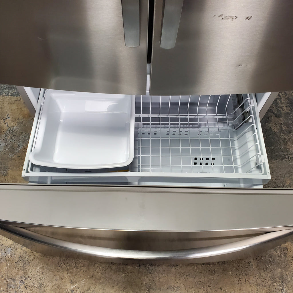 Pictures of 35.63" Wide Counter Depth Stainless Steel ENERGY STAR Frigidaire 22.4 cu. ft. 3 Door French Door Refrigerator with Internal Ice Maker - Scratch & Dent - Major - Neu Appliance Outlet - Discount Appliance Outlet in Austin, Tx