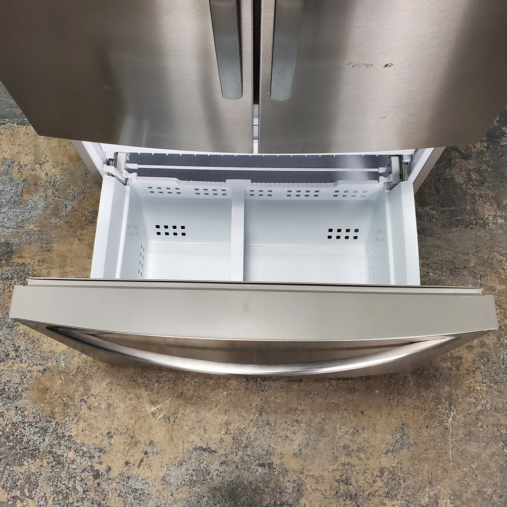 Pictures of 35.63" Wide Counter Depth Stainless Steel ENERGY STAR Frigidaire 22.4 cu. ft. 3 Door French Door Refrigerator with Internal Ice Maker - Scratch & Dent - Major - Neu Appliance Outlet - Discount Appliance Outlet in Austin, Tx