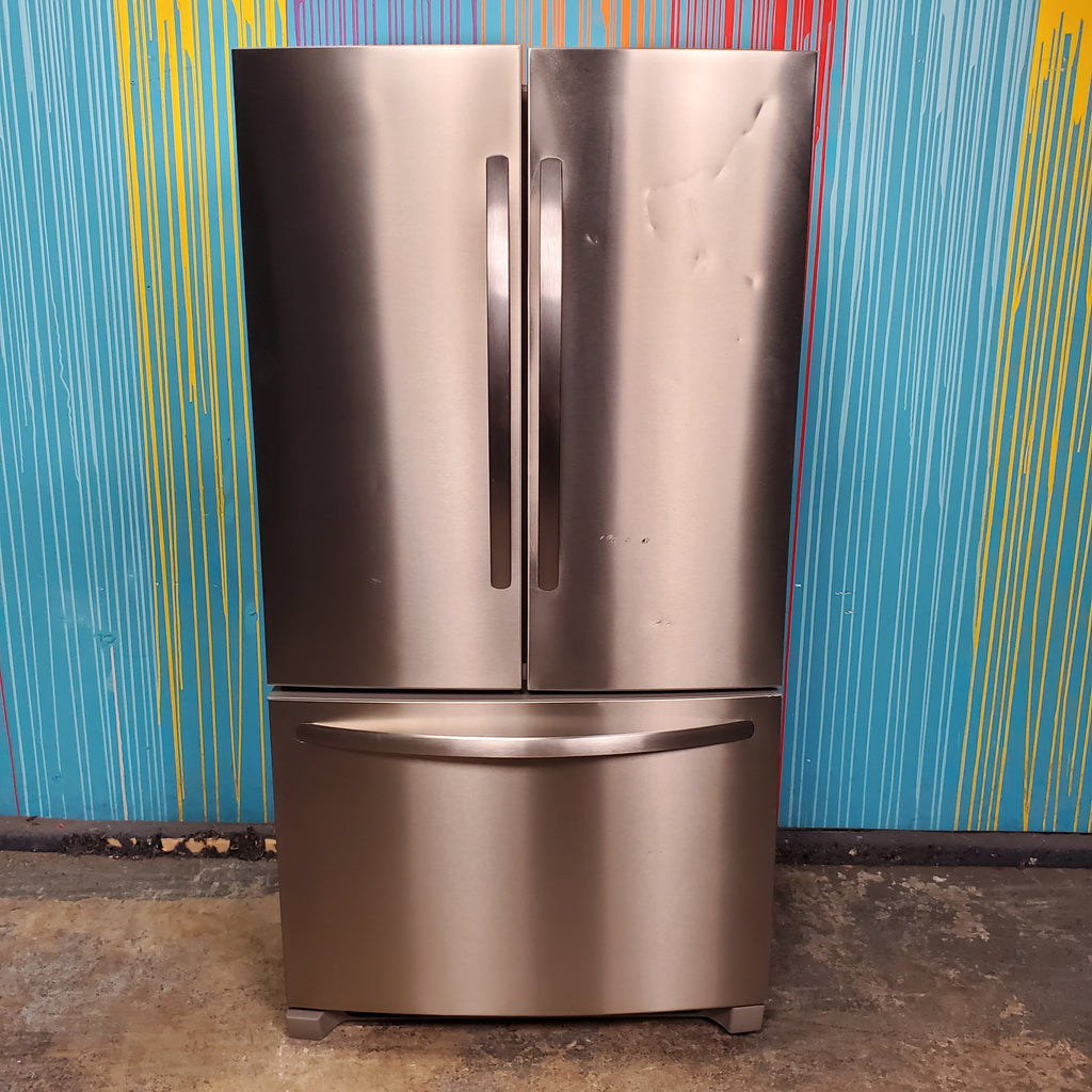 Pictures of 35.63" Wide Counter Depth Stainless Steel ENERGY STAR Frigidaire 22.4 cu. ft. 3 Door French Door Refrigerator with Internal Ice Maker - Scratch & Dent - Major - Neu Appliance Outlet - Discount Appliance Outlet in Austin, Tx