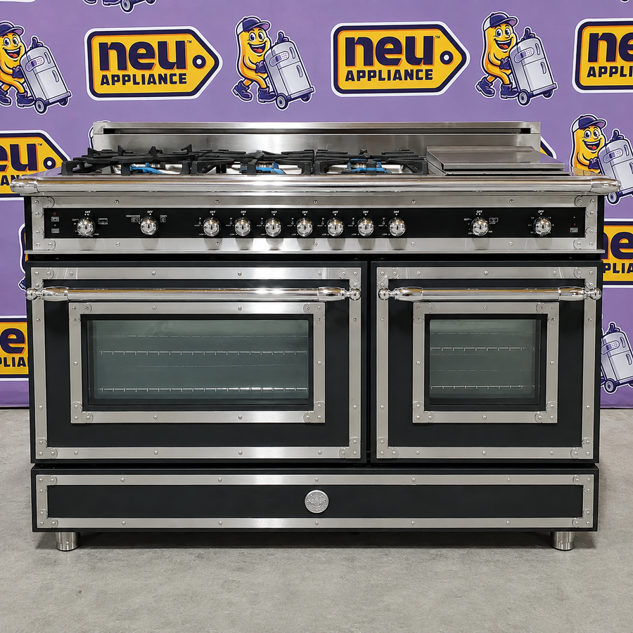 Bertazzoni Freestanding Double Oven Gas Convection Range in Black HER486GGASNE - Scratch & Dent (Minor)