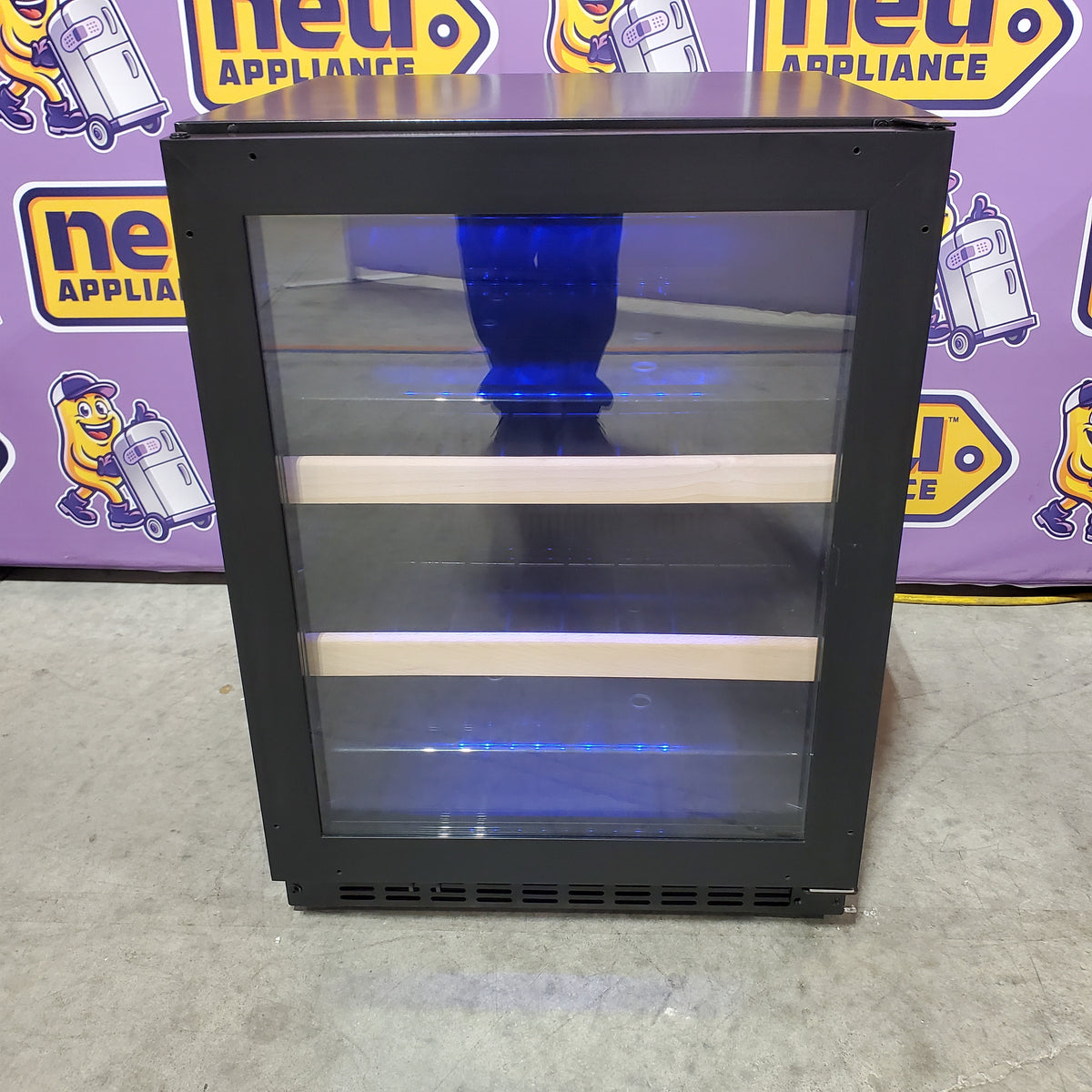 Azure 24 Inch Beverage Center with Blue LED Lighting, Glass Shelving, Wine Racks, Field Reversible Door, Digital Display Controls, and Auto Defrost A124BEV-O - Open Box