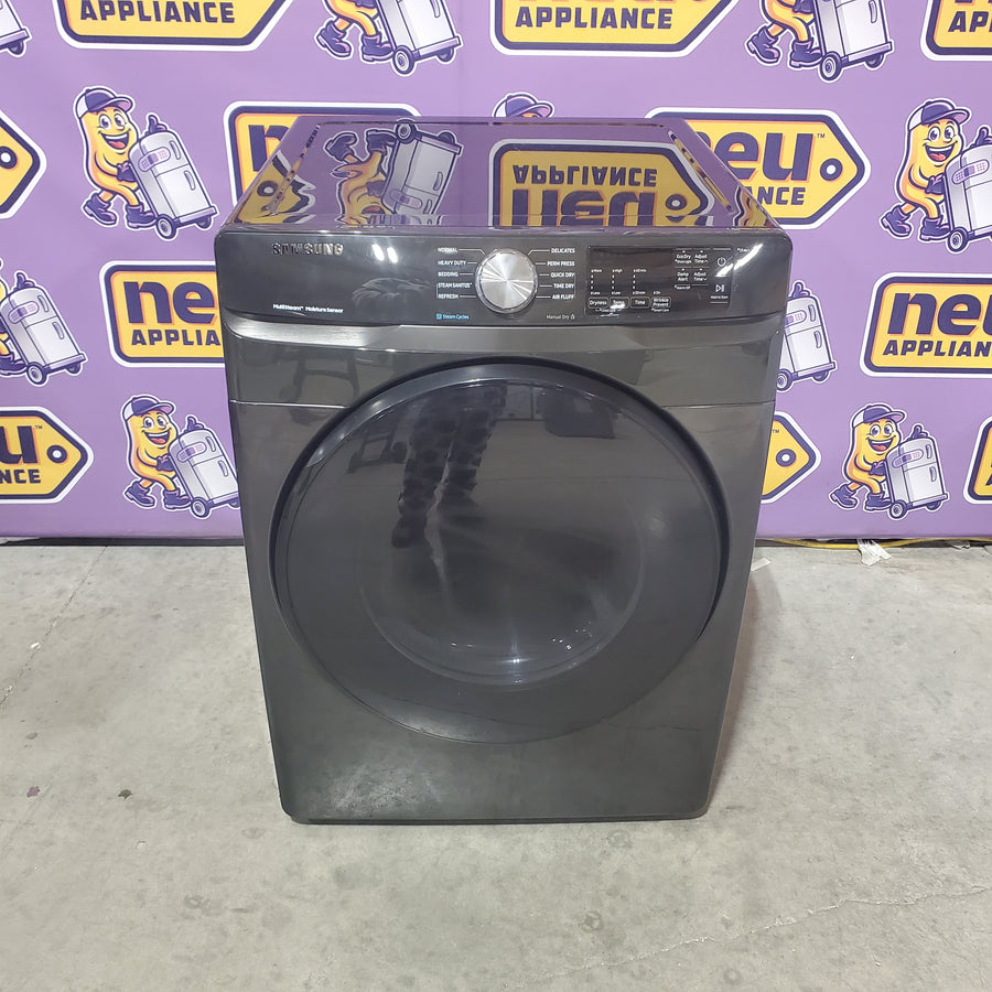 Samsung 7.5-cu ft Stackable Vented Electric Dryer with Steam Cycle in Fingerprint Resistant Black Stainless Steel DVE45R6100V - Scratch & Dent (Moderate)