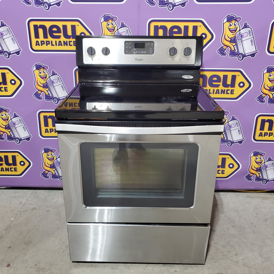 Whirlpool 30-in Glass Top 4 Burners 5.3-cu ft Freestanding in Black-on-Stainless WFE515S0ES - Certified Refurbished