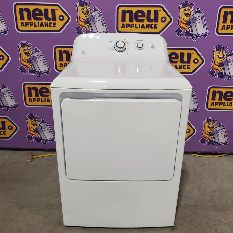 GE® 4.2 cu. ft. Capacity Washer with Stainless Steel Basket - GTW335ASNWW & GE 6.2 cu. ft. Capacity Electric Dryer with Up To 120 ft. Venting and Shallow Depth 16303 - Certified Refurbished