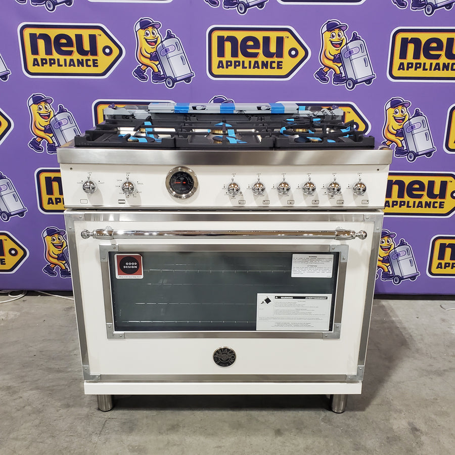 Bertazzoni 36 Inch Freestanding Gas Range with 6 Sealed Burners, 5.7 cu. ft. Oven Capacity, European Convection Oven, and 19000 BTU Power Burners HER366BCFGMAVT - Scratch & Dent (Minor)