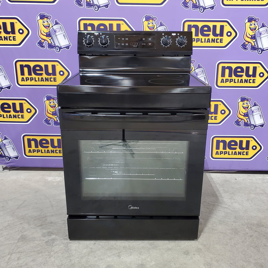 Midea Glass Top 4 Burners 6.3-cu ft Freestanding Electric Range in Black 22137385 - MER30S2ABB Open Box
