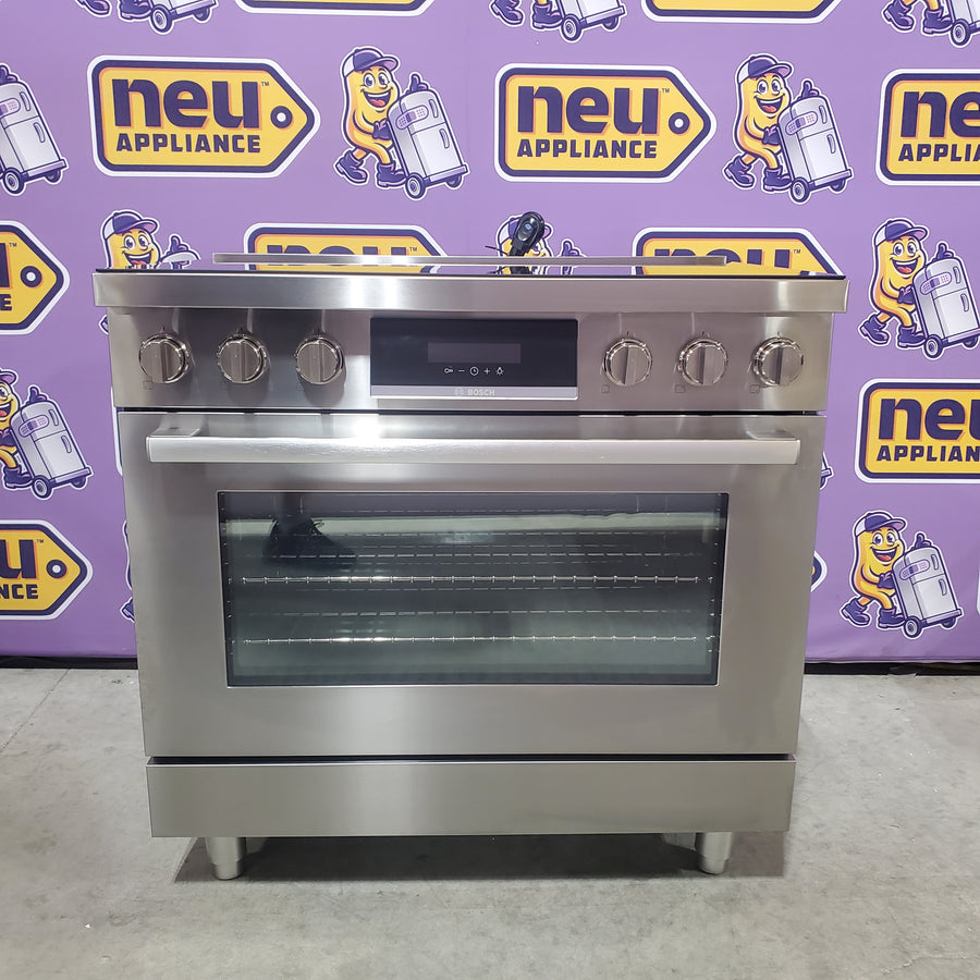 Bosch 800 Series 36 in. 3.7 cu ft. 5 Burner Slide-In Industrial Pro Style Induction Range w/ Convection Pro in Stainless Steel HIS8655U - Scratch & Dent (Minor)