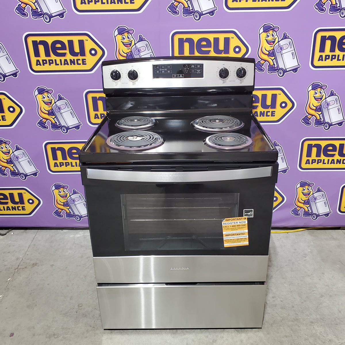 Amana 30-in 4 burners 4.8-cu ft Freestanding Electric Range in Stainless Steel ACR4303MMS - Open Box