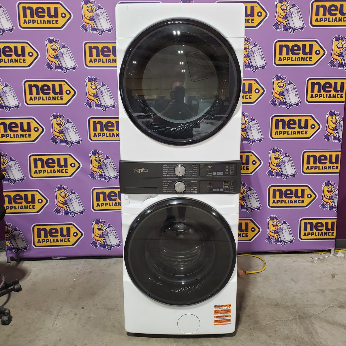 Whirlpool UV Clean 4.5-cu ft Front Load Washer and 7.4-cu ft Plug in Dryer Stacked Laundry Center in White WEF5727TW - Open Box