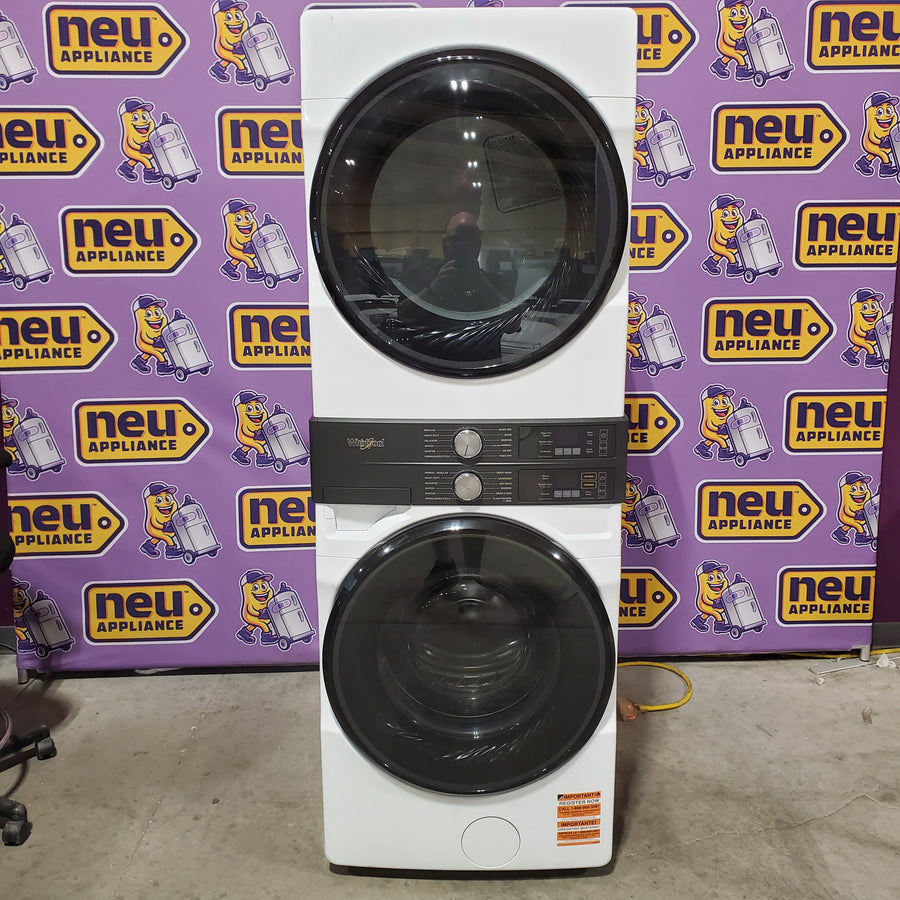 Whirlpool UV Clean 4.5-cu ft Front Load Washer and 7.4-cu ft Plug in Dryer Stacked Laundry Center in White WEF5727TW - Open Box