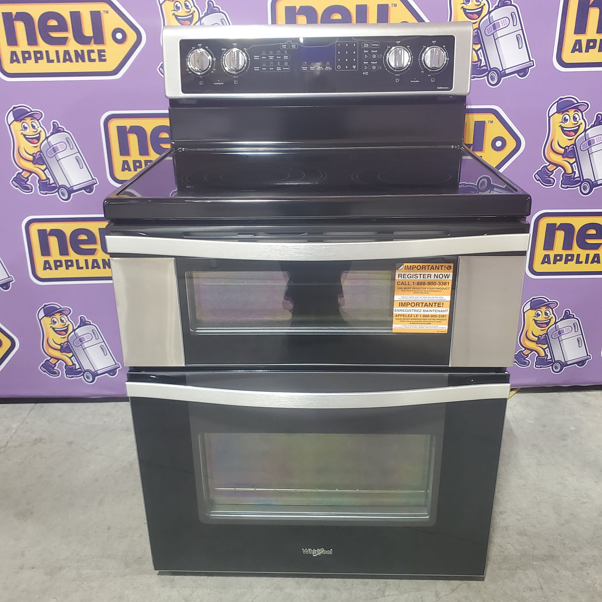 Whirlpool 6.7 cu. ft. 5 Burner Element Double Oven Electric Range with True Convection in Stainless Steel 22321458 - WGE745C0FS - Open Box