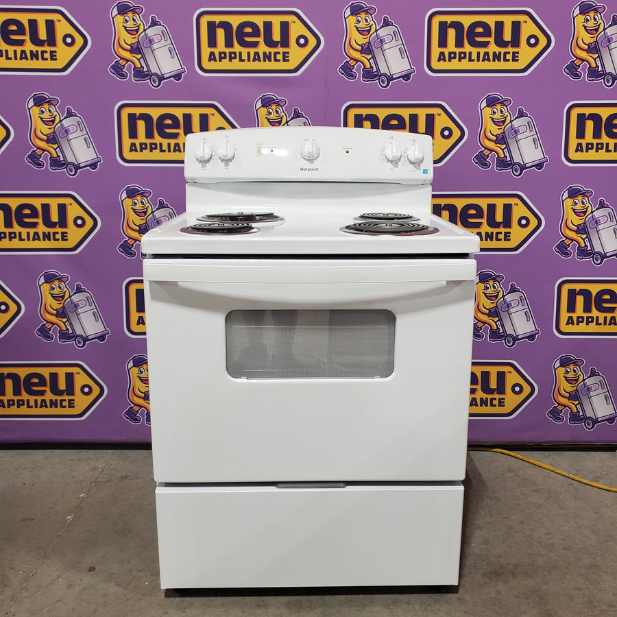 Hotpoint White 30-in 4 Burners 5-cu ft Freestanding Electric Range with Sensi Temp Technology RBS330DRWW - Scratch & Dent (Minor)