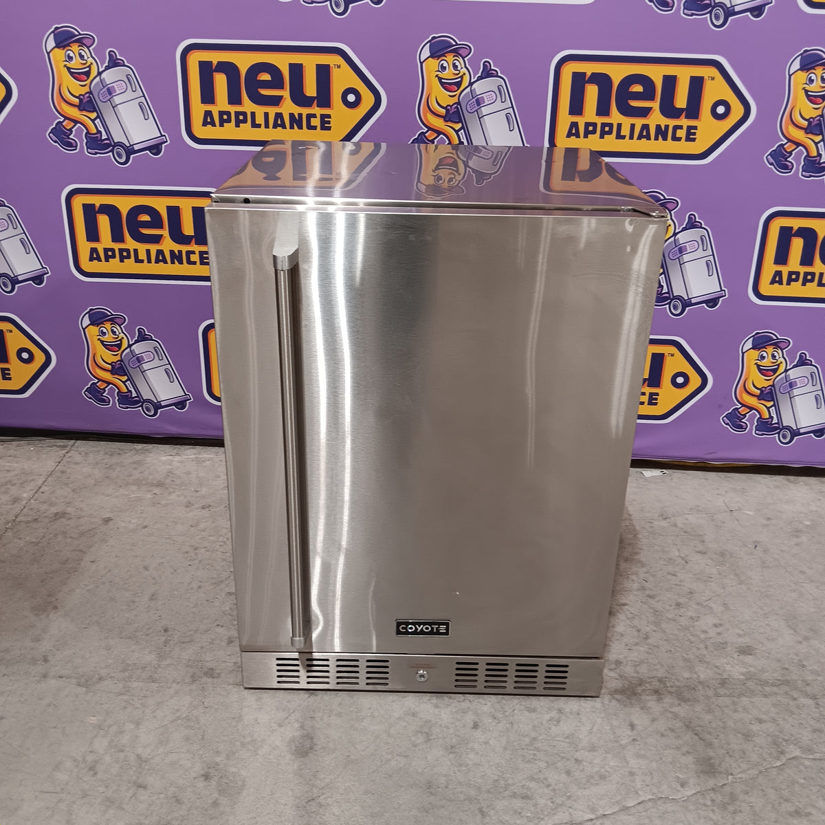 Coyote 24 Inch Outdoor Compact Refrigerator with 5.5 cu. ft. Capacity, Stainless Steel Construction, Wire Shelves, Automatic Defrost, Digital Thermostat, and Interior Lighting C1BIR24-R - Scratch & Dent (Moderate)