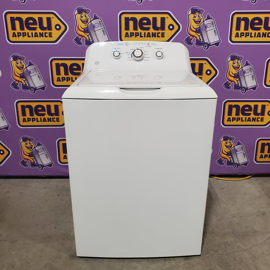 GE® 4.2 cu. ft. Capacity Washer with Stainless Steel Basket - GTW335ASNWW & GE 6.2 cu. ft. Capacity Electric Dryer with Up To 120 ft. Venting and Shallow Depth 16303 - Certified Refurbished