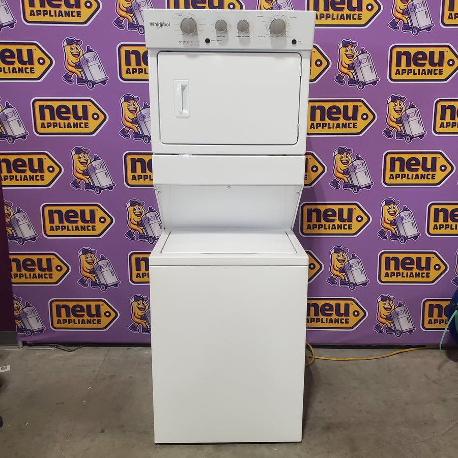 Whirlpool Long Vent Stacked 3.5 Cu. Ft. Laundry Center with 9 Wash Cycles, Auto Dry Technology, and Dual Action Agitator with Fabric Softener Dispenser WETLV27HW - Certified Refurbished