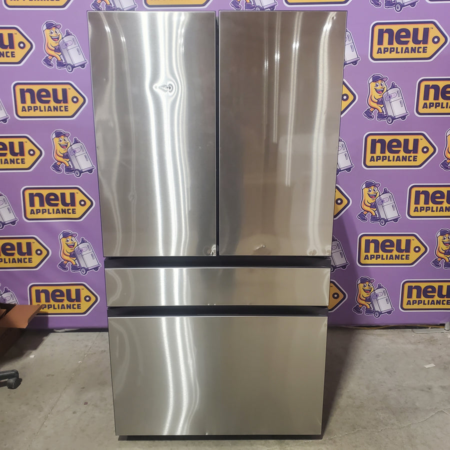 Samsung Bespoke 36 in. 29 cu. ft. Standard Depth 4-Door French Door Refrigerator in Stainless Steel with Beverage Center RF70F29DER - Scratch & Dent (Moderate)