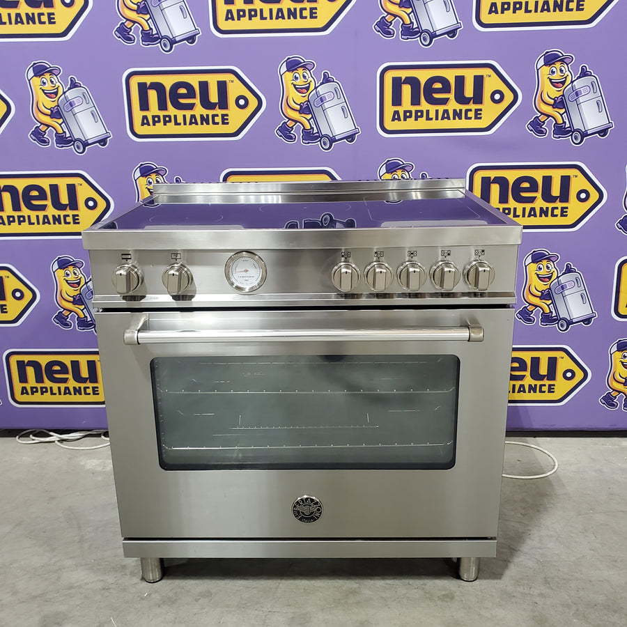 Bertazzoni 36 Inch Induction Master Series Range with 5 Induction Zones Manual, 5.9 cu. ft. Capacity, and Viewing Window MAST365INMXE - Scratch & Dent (Minor)