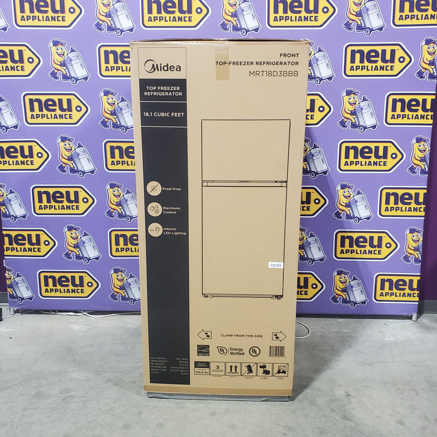 Midea Garage Ready 18 Cu. Ft. Top Freezer Refrigerator with Gallon Sized Door Bins, Ice Maker Ready, and LED Lighting 225521178 - MRT18D3BBB