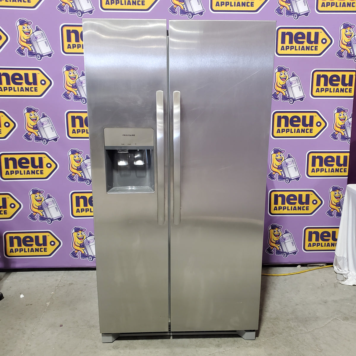 Frigidaire 25.6 cu. ft. ENERGY STAR Side by Side Refrigerator with Exterior Water and Ice Dispenser in Stainless Steel FRSS2623AS - Scratch & Dent (Moderate)