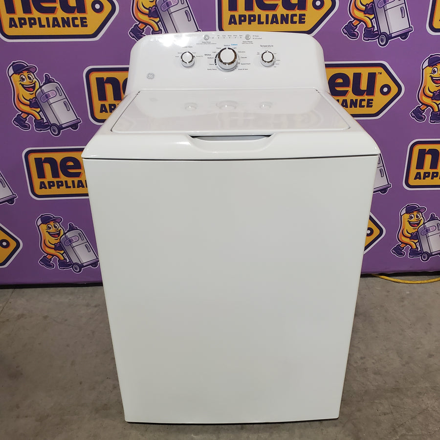 GE 3.8 cu. ft. Capacity Washer with Stainless Steel Basket in White GTW330ASKWW - Certified Refurbished and GE White Electric 7.2 Cu. Ft. Dryer with Aluminized Alloy Drum GTD42EASJWW - Certified Refurbished