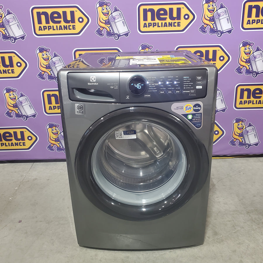 Electrolux 400 Series Front Load Washer - 4.5 Cu. Ft. ELFW7437AT - Scratch & Dent (Minor) and Electrolux 8-cu ft Stackable Vented Electric Dryer with Steam Cycle in Titanium ELFE7437AT - Scratch & Dent (Minor)