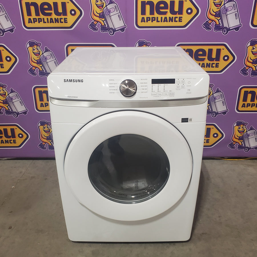 Samsung 7.5 cu. ft. Front Load Electric Dryer with Smart Care in White DVE45T6000W - Scratch & Dent (Major)
