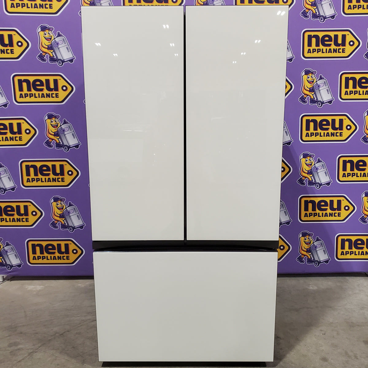 Samsung Bespoke White Glass 3 Door French Door 30 Cu. Ft. Refrigerator with Beverage Center 22221425 - RF30BB660012 - Scratch & Dent (Minor)