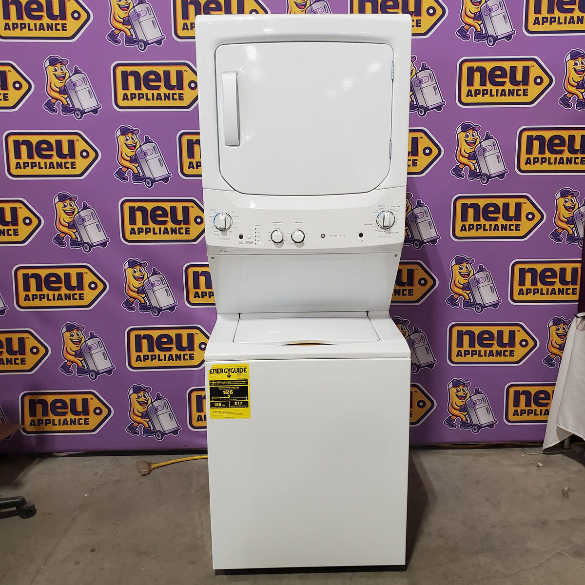GE Unitized Spacemaker® 3.8 cu. ft. Capacity Washer with Stainless Steel Basket and 5.9 cu. ft. Capacity Electric Dryer GUD27ESSMWW - Certified Refurbished
