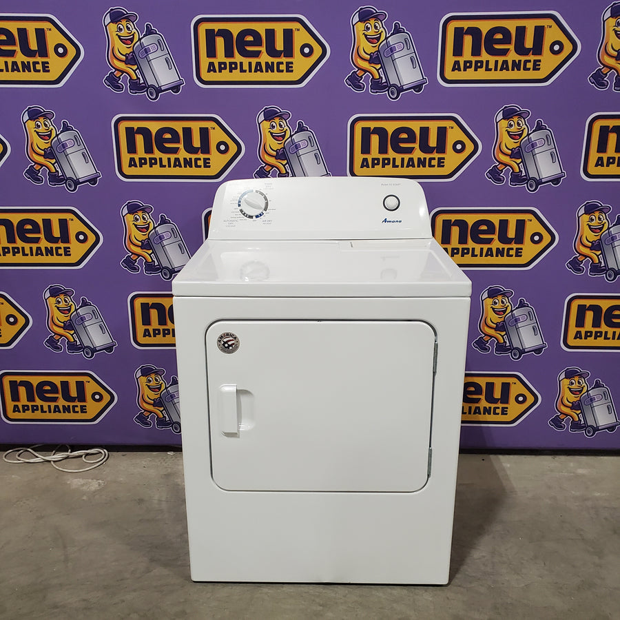 Amana Top Load 3.5 Cu. Ft. Washer with Dual Action Agitator, and Porcelain Tub NTW4516FW - Scratch & Dent (Minor) and Amana 6.5 Cu. Ft. Electric Dryer with Wrinkle Shield Option and Automatic Dryness Control NED4655EW - Certified Refurbished