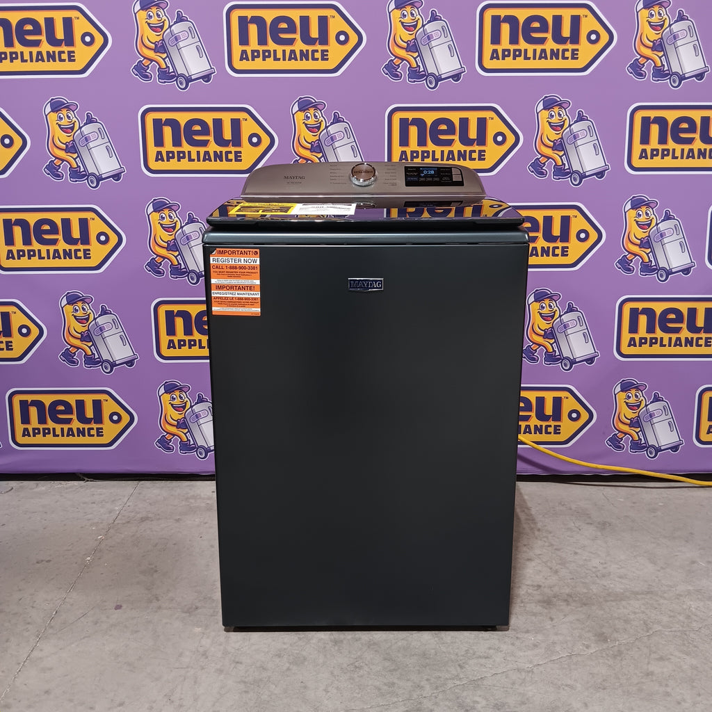 Maytag 5.2 cu. ft. Pet Pro Top Load Washer in Midnight Steel with Agitator, Extra Power and Sanitize Cycle with Oxi MTW7205RF - Open Box and Maytag 7.4 cu. ft. Smart Top Load Electric Dryer with Extra Power 16271 - MED6230HC - New in Box