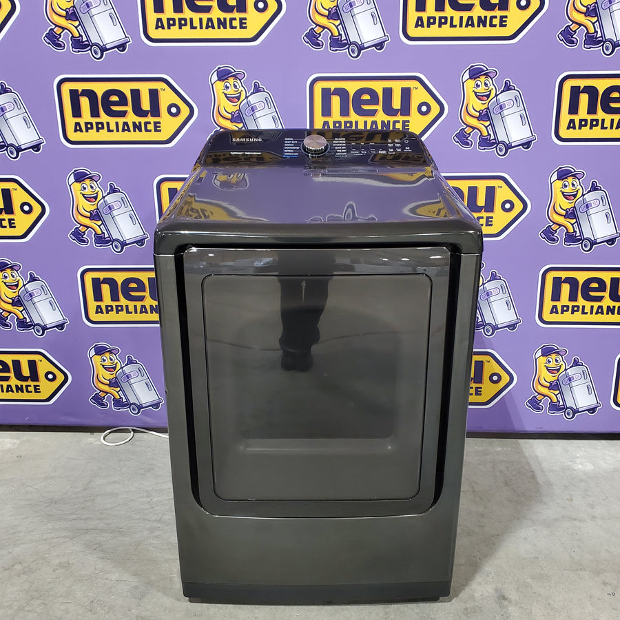 Samsung 5.0 cu. ft. Energy Star Top Load Washer with Active Water Jet in Black Stainless Steel WA50R5400AV - Certified Refurbished and Samsung Black Stainless Steel Electric 7.4 Cu. Ft. Dryer with Steam Sanitize DVE50R5400 - Certified Refurbished