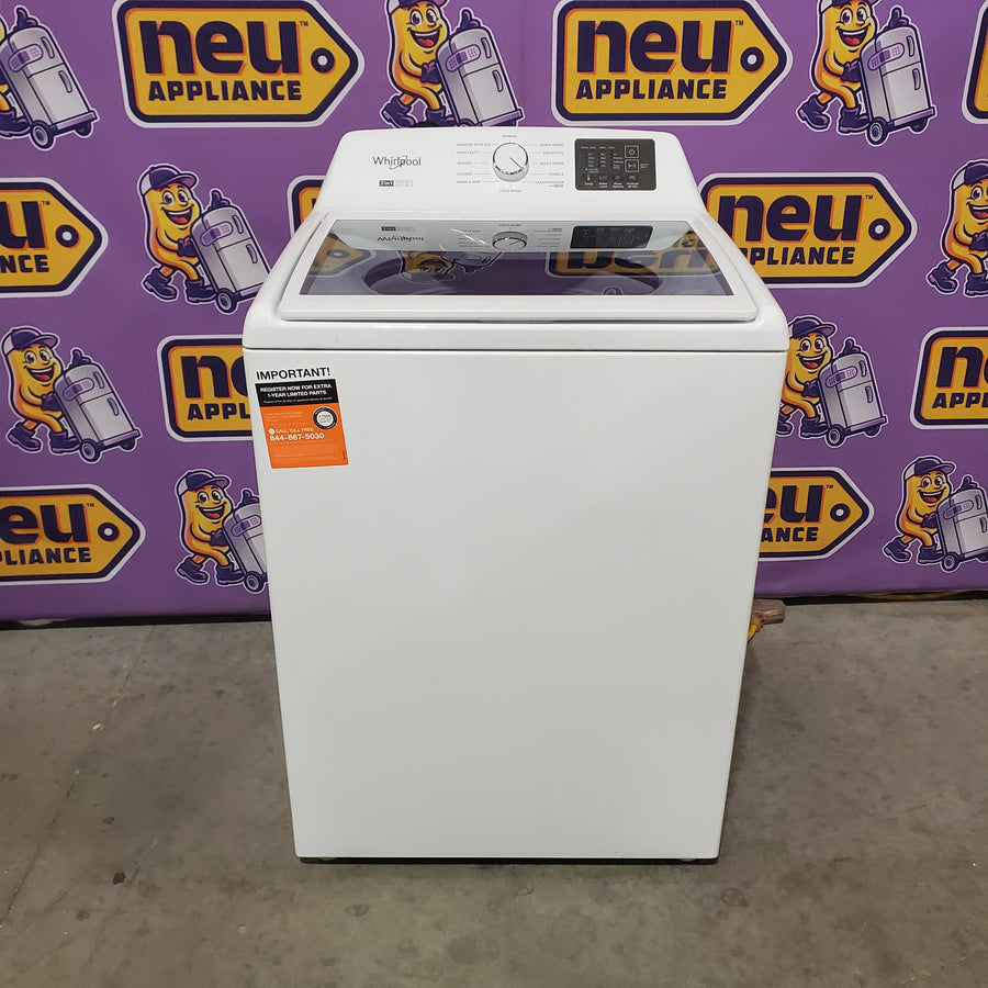 Whirlpool 4.2-4.3 Cu. Ft. Top Load Washer with 2-in-1 Removable Agitator and Soft Close Glass Lid WTW4307SW - Open Box and Whirlpool 7.0 cu. ft. Electric Dryer with Adaptive Dry and Wrinkle Shield™ Option WED4307SW - Scratch & Dent (Minor)