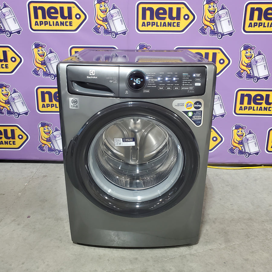 Electrolux 400 Series Front Load Washer - 4.5 Cu. Ft. ELFW7437AT - Scratch & Dent (Minor) and Electrolux 8-cu ft Stackable Vented Electric Dryer with Steam Cycle in Titanium ELFE7437AT - Scratch & Dent (Minor)