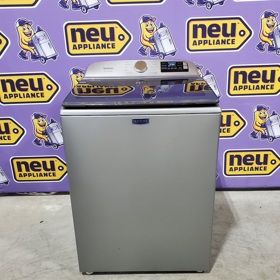 Maytag 5.3 cu. ft. Top Load Washer in Classic Silver with Impeller and Extra Power Option MTW6200RR - Open Box and  Maytag 7.4 cu. ft. Vented Front Load Electric Dryer in Classic Silver with Extra Power MED6205RR - Open Box