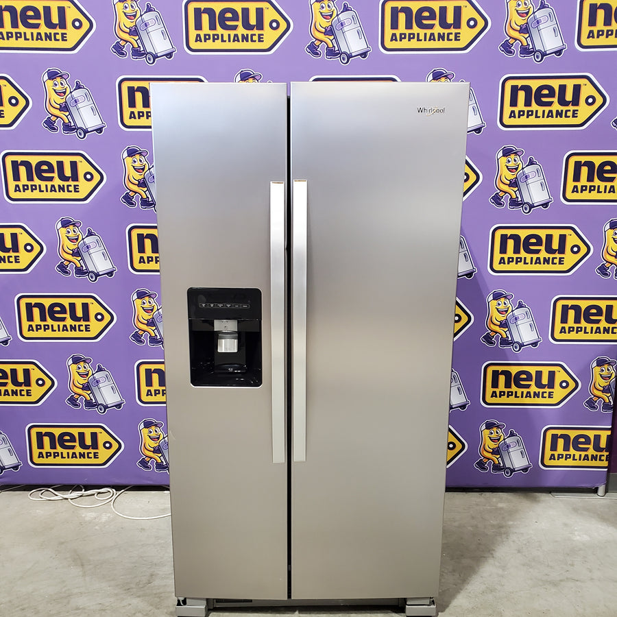 Whirlpool 33 Inch Wide Side by Side 21 Cu. Ft. Refrigerator with Can Caddy and Frameless Glass Shelves in Fingerprint Resistant Stainless Steel WRS321SDHZ - Scratch & Dent (Major)