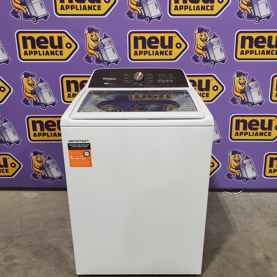 Whirlpool Top Load 4.7 Cu. Ft. Washer with 2-in-1 Removable Agitator in White WTW5057LW - Open Box and Whirlpool 7.4 cu. ft. White Electric Dryer with Steam and Advanced Moisture Sensing Technology, ENERGY STAR 16263 - WED8127LW - Scratch & Dent (Minor)
