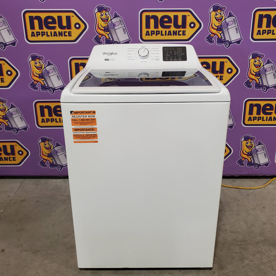 Whirlpool 4.2-4.3 Cu. Ft. Top Load Washer with 2-in-1 Removable Agitator and Soft Close Glass Lid WTW4307SW - Scratch & Dent (Minor) and Whirlpool 7.0 cu. ft. Electric Dryer with Adaptive Dry and Wrinkle Shield™ Option WED4307SW - Scratch & Dent (Minor)
