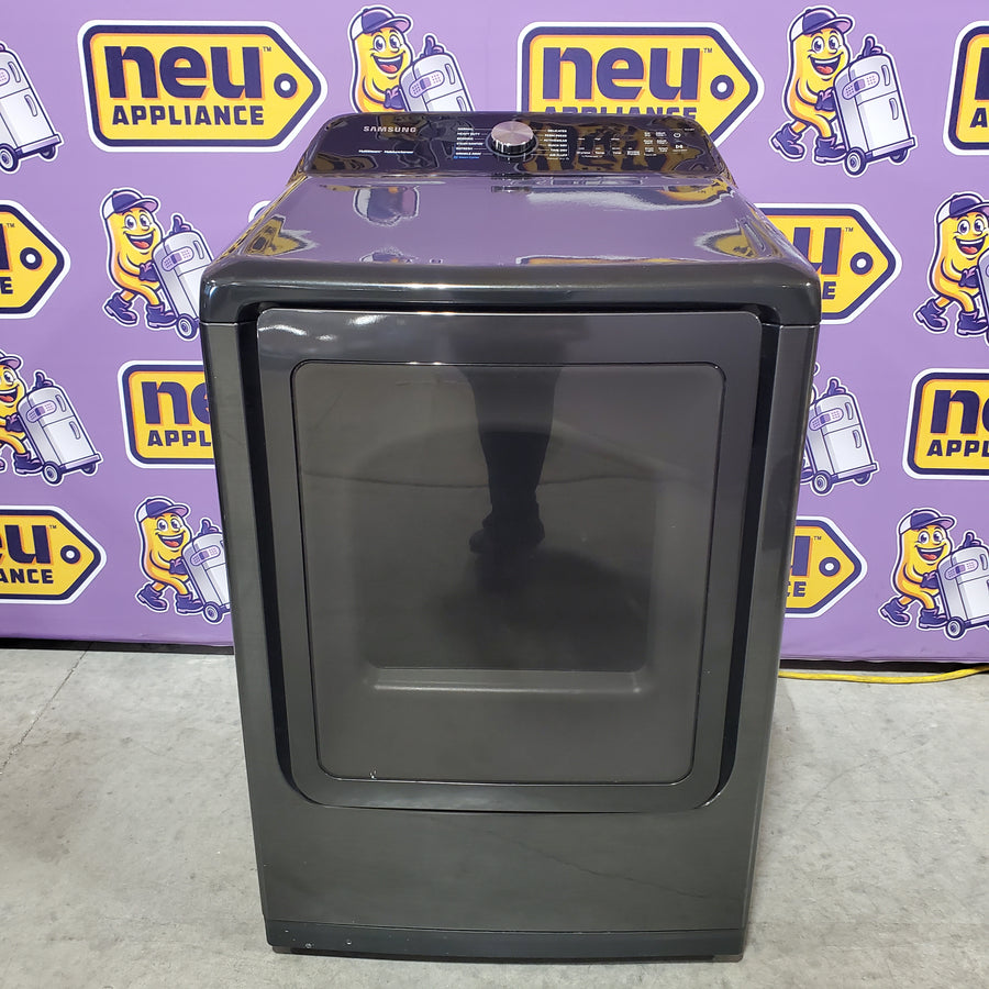 Samsung 5.0 cu. ft. Energy Star Top Load Washer with Active Water Jet in Black Stainless Steel WA50R5400AV - Certified Refurbished and Samsung Black Stainless Steel Electric 7.4 Cu. Ft. Dryer with Steam Sanitize DVE50R5400V - Certified Refurbished