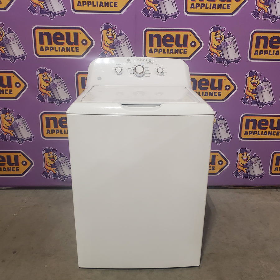GE® 3.8 cu. ft. Capacity Washer with Stainless Steel Basket in White GTW330ASKWW - Certified Refurbished and GE White Electric 6.2 Cu. Ft. Capacity Dryer with Shallow Depth and Up to 120 Ft. Venting Capability GTX33EASKWW - Certified Refurbished