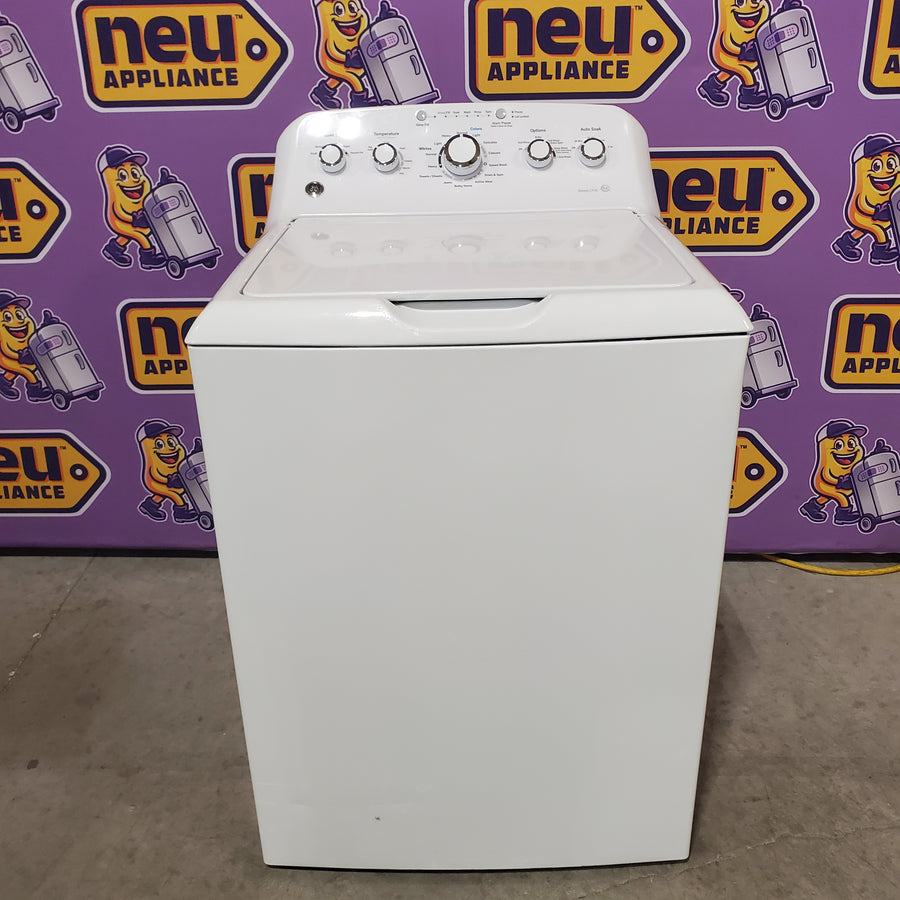 GE White Top Load 4.2 Cu. Ft. Washer with Stainless Steel Basket and Dual Action Agitator GTW460ASJWW - Certified Refurbished and GE White Electric 7.2 Cu. Ft. Dryer with Aluminized Alloy Drum  16304 - GTD42EASJWW - Certified Refurbished