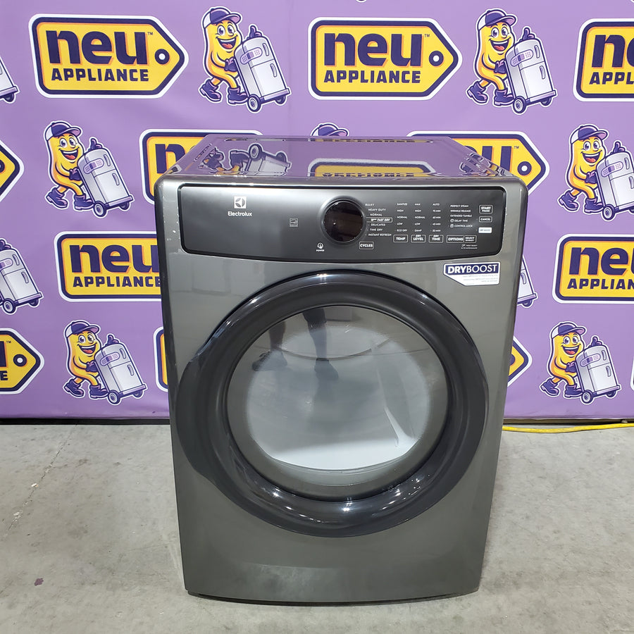 Electrolux 400 Series Front Load Washer - 4.5 Cu. Ft. ELFW7437AT - Scratch & Dent (Minor) and Electrolux 8-cu ft Stackable Vented Electric Dryer with Steam Cycle in Titanium ELFE7437AT - Scratch & Dent (Minor)