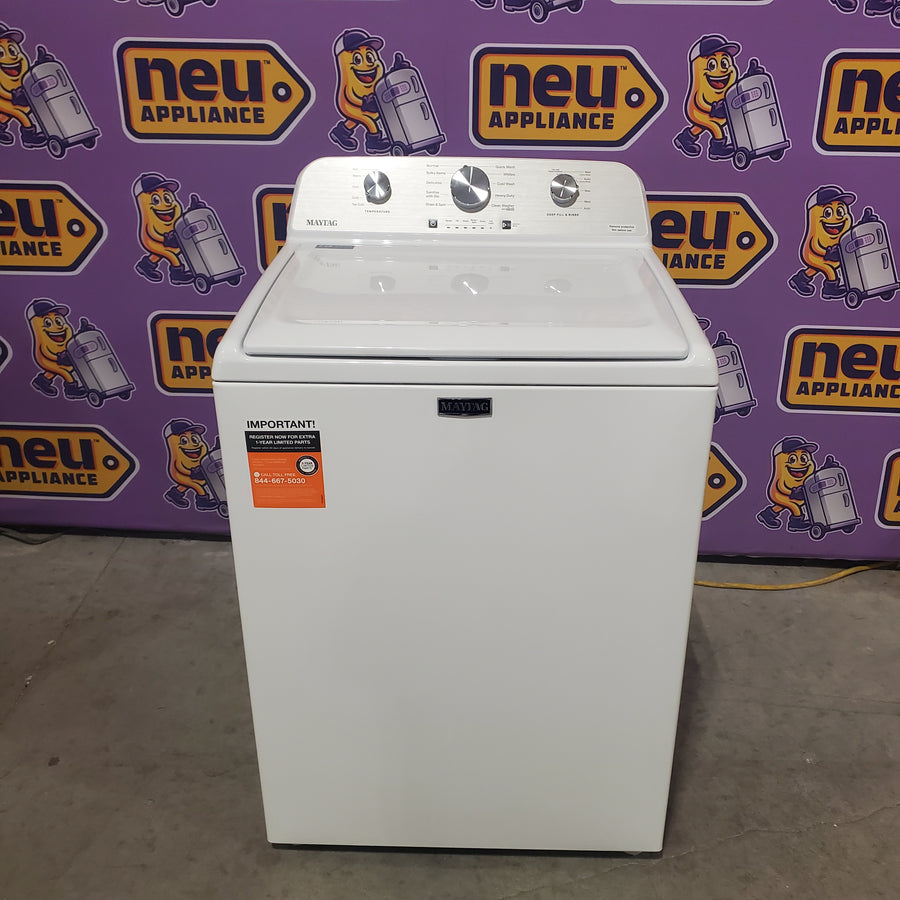 Maytag 4.2 Cu. Ft. Capacity Top Load Washer in White MTW4205SW - Open Box and MayTag 7.0 cu. ft. Top Load Electric Wrinkle Prevent Dryer MED4500MW - Scratch & Dent (Minor)