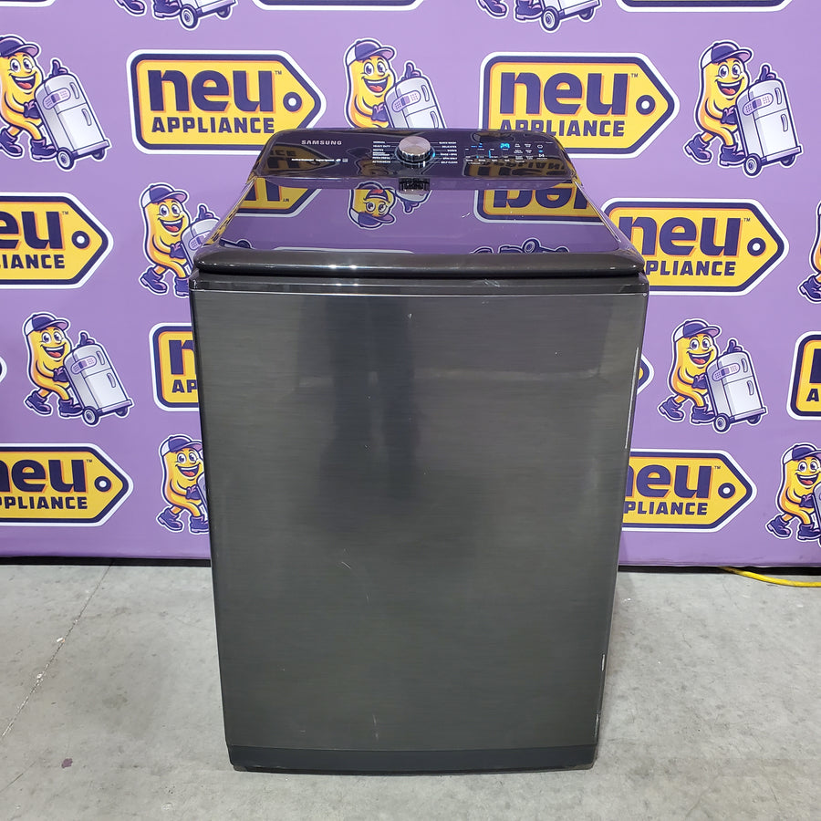 Samsung Stainless Steel 5.0 Cu. Ft. Washer with SuperSpeed and Active WaterJet WA50R5400AV - Certified Refurbished and Samsung Electric 7.4 Cu. Ft. Dryer with PetCare Dry and Steam Sanitize+ DVE54CG7150D - Scratch and Dent (Moderate)