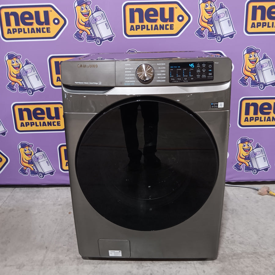 Samsung 4.5 cu. ft. Large Capacity Smart Front Load Washer with Super Speed Wash in Platinum WF45B6300AP - Scratch & Dent (Minor) and Samsung 7.5 cu. ft. Front Load Electric Dryer with Steam 16272 - DVE45B6300P - Scratch & Dent (Minor)