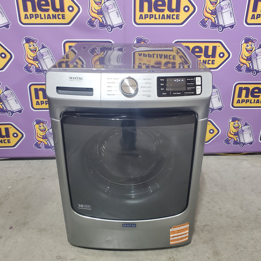 Maytag 4.5-cu ft High Efficiency Stackable Steam Cycle Front-Load Washer MHW5630HC - Open Box and Maytag 7.4 cu. ft. Smart Pet Pro Front Load Electric Dryer MED7020RF - Scratch & Dent (Minor)